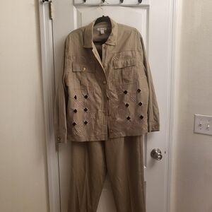 Khaki Embroidered Women's Jumpsuit